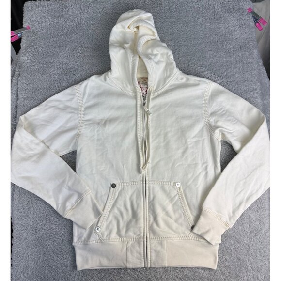 True Religion Mens Unisex Off-White Hoodie Jacket L Cotton Zip-Up NWOT - Picture 5 of 16